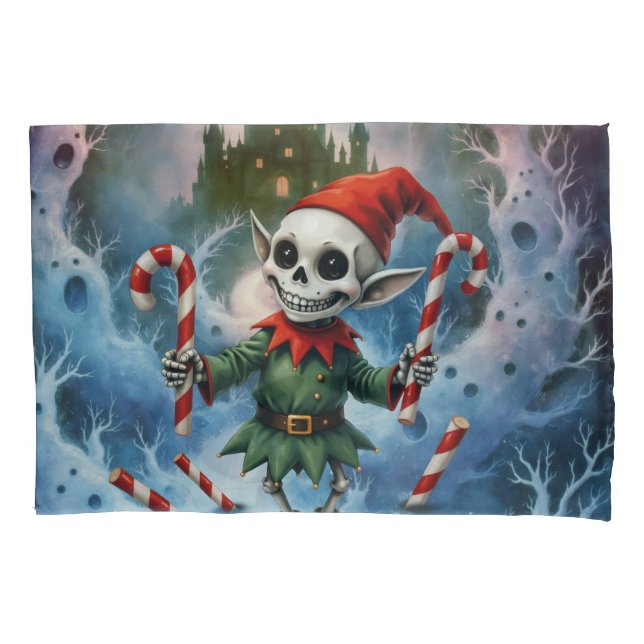 Funda De Cojín Skeleton Christmas Elf – Creepy Cute Dark Holiday  (Anverso)