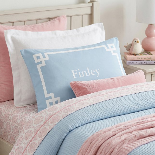 Funda De Cojín Sky Blue Greek Key Monogram Standard Pillow Case (Subido por el creador)