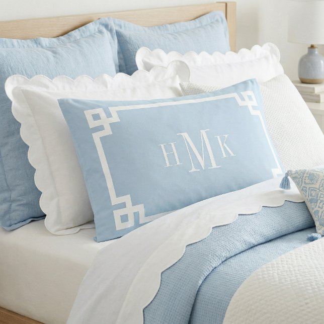 Funda De Cojín Sky Blue Greek Key Monogram Standard Pillow Case (Subido por el creador)