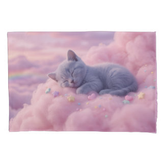 Funda De Cojín Sleeping Pastel Kitten on Fluffy Pink Clouds Art