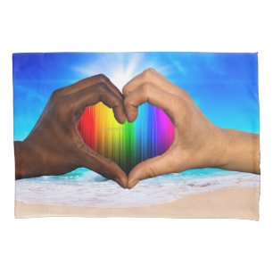 Funda De Cojín SlipperyJoe gradiente de corazón de arcoíris vívid
