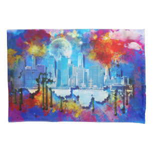 Funda De Cojín SlipperyJoe NYC grafiti luna rodeada de nubes arre