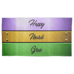 Funda De Cojín SlipperyJoe's Happy Mardi Gras morado de oro verde