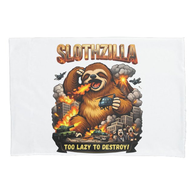 Funda De Cojín Slothzilla Demasiado Perezoso para Destruir, Monst (Anverso)