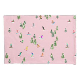 Funda De Cojín Snowboarders Rosado Snowboard Ilustracion