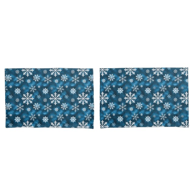 Funda De Cojín Snowflake Pattern On Wintery Blue Background (Anverso - Set)