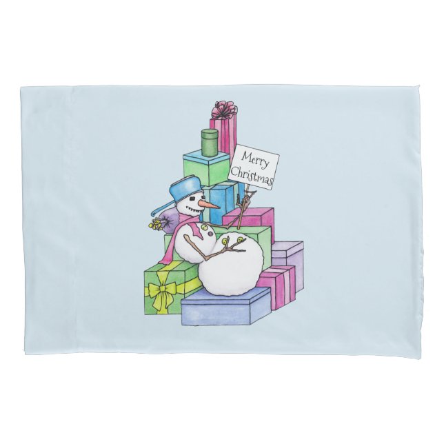 Funda De Cojín Snowman escalando en regalos (Anverso-izquierdo)
