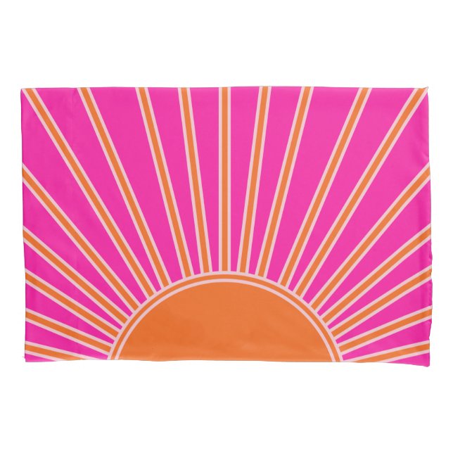 Funda De Cojín Sol Sunrise Caliente Rosa Y Naranja Preppy Sunshin (Anverso)