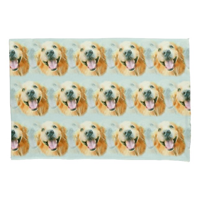 Funda De Cojín Sonriente perro recuperador de oro en acuarela (Anverso-izquierdo)