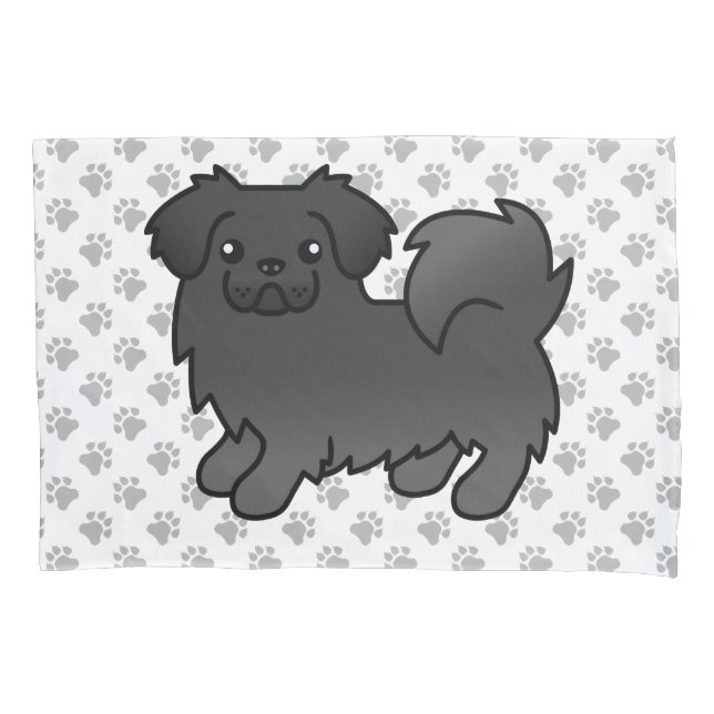 Funda De Cojín Spaniel Tibetano Negro Perro De Dibujos Animados L (Anverso)