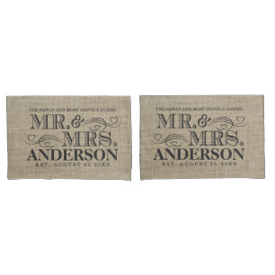 Funda De Cojín Sr. y señora rústicos Vintage Typography Wedding
