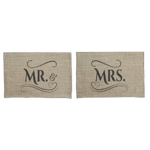 Funda De Cojín Sr. y Sra. Rustic Burlap Country Wedding Couples