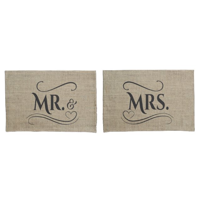 Funda De Cojín Sr. y Sra. Rustic Burlap Country Wedding Couples (Anverso - Set)