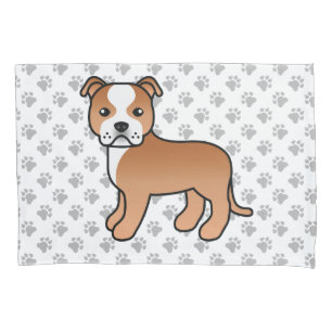 Funda De Cojín Staffie Rojo Y Blanco Perro De Dibujos Animados Li