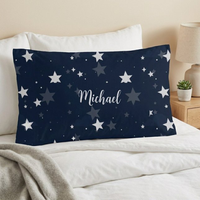 Funda De Cojín Star Pattern Pillow Cover with Custom Name - Blue  (Subido por el creador)
