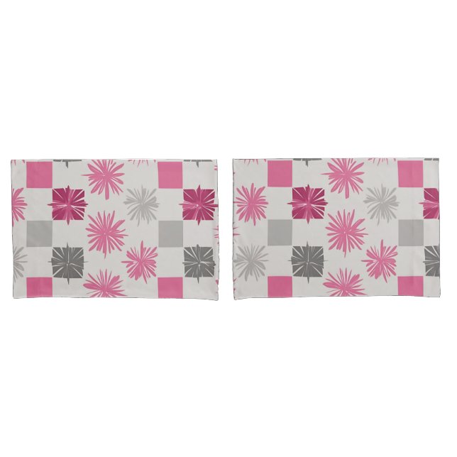 Funda De Cojín Starburst geométrico moderno rosa y gris (Anverso - Set)
