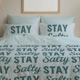 Funda De Cojín Stay Salty - Reversible Coastal Teal Ocean Print