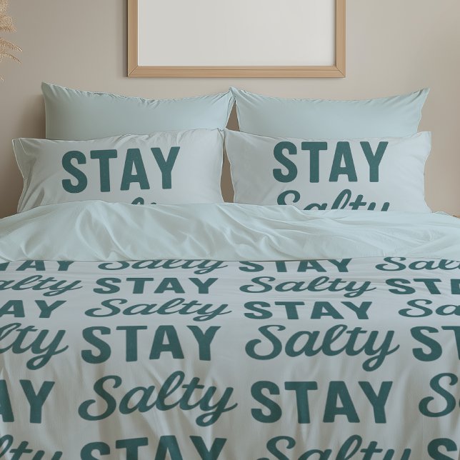 Funda De Cojín Stay Salty - Reversible Coastal Teal Ocean Print (Subido por el creador)