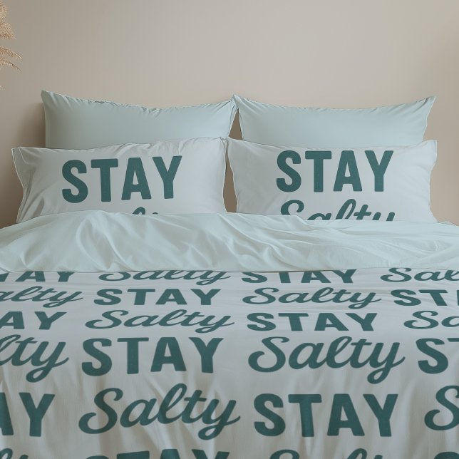 Funda De Cojín Stay Salty | Reversible Coastal Teal Surf Graphic (Subido por el creador)