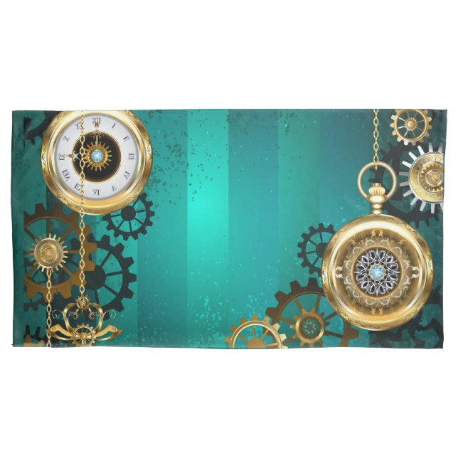 Funda De Cojín Steampunk Jewelry Watch sobre un fondo verde (Anverso)