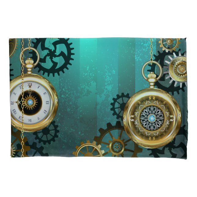 Funda De Cojín Steampunk Jewelry Watch sobre un fondo verde (Anverso-izquierdo)