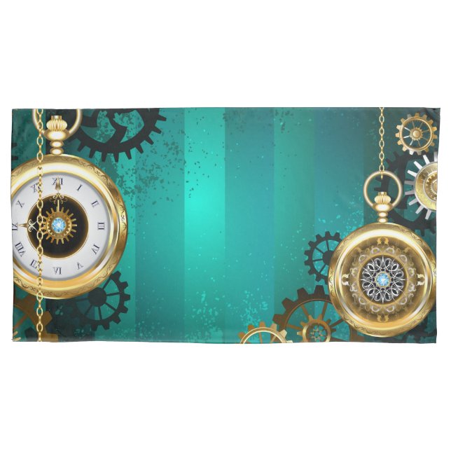 Funda De Cojín Steampunk Jewelry Watch sobre un fondo verde (Anverso-izquierdo)