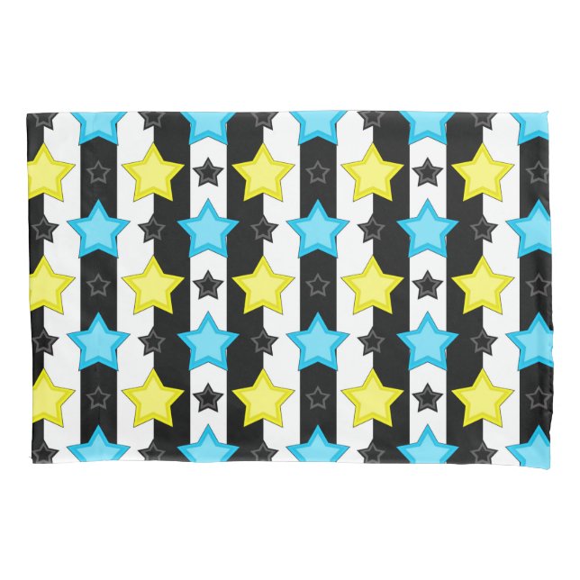 Funda De Cojín Striped Blue Yellow Stars Pattern Design  (Anverso)
