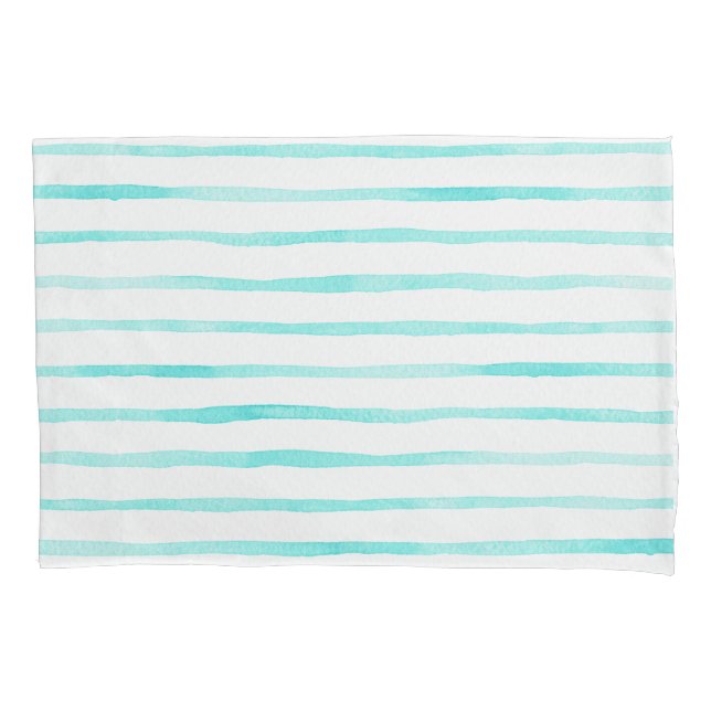 Funda De Cojín Stripes Alive Turquoise Blue Watercolor Pillowcase (Anverso-izquierdo)