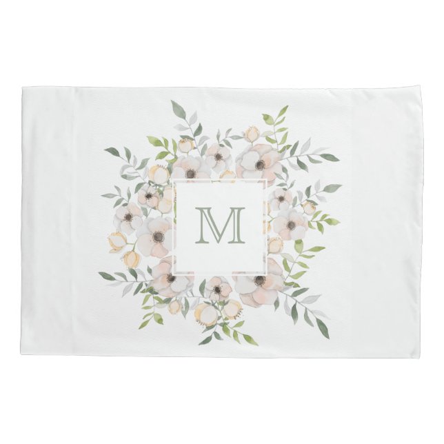 Funda De Cojín Su Monograma en las fundiciones de las flores (Reverso)