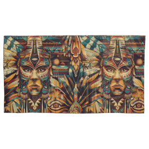 Funda De Cojín Suave "Motif Mesoamericano" Cian de Lujo