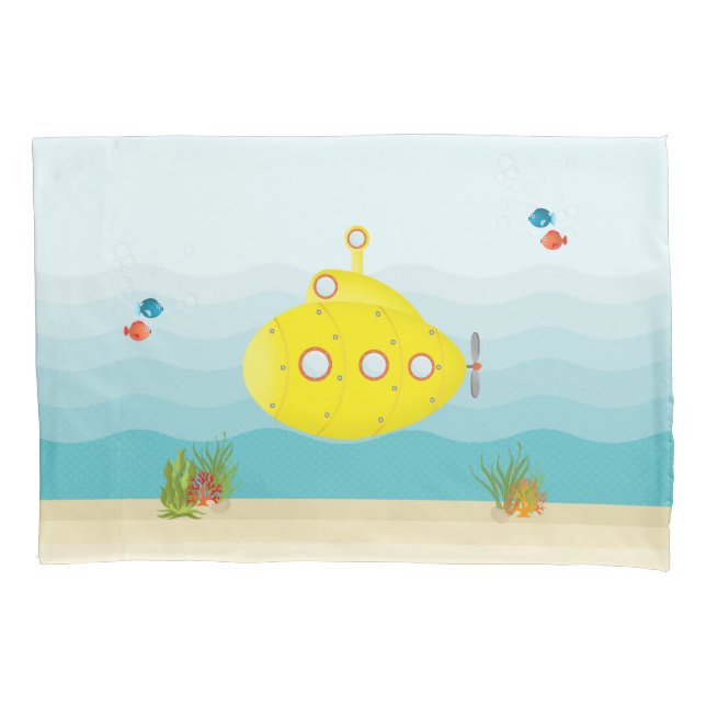 Funda De Cojín Submarino Amarillo Mar Profundo (Anverso)
