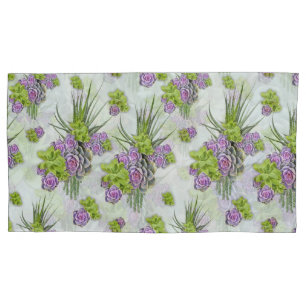 Funda De Cojín Suculentos tonos de verde marino y de lavanda