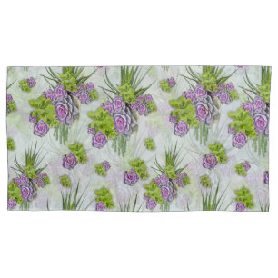 Funda De Cojín Suculentos tonos de verde marino y de lavanda