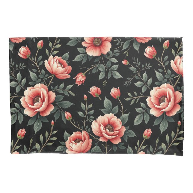 Funda De Cojín Sueño floral negro (Anverso-izquierdo)