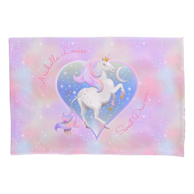 Funda De Cojín Sueños dulces de princesa de unicornio rosa (Anverso)