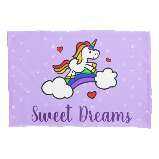 Funda De Cojín Sueños dulces Unicornio Corazón Lilac (Anverso)