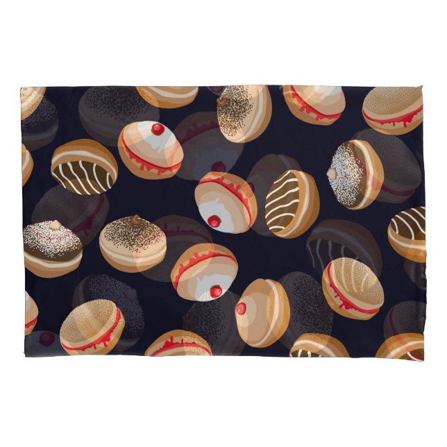 Funda De Cojín Sufganiyot Donuts: Patrón de cosecha de Hanukkah (Anverso)