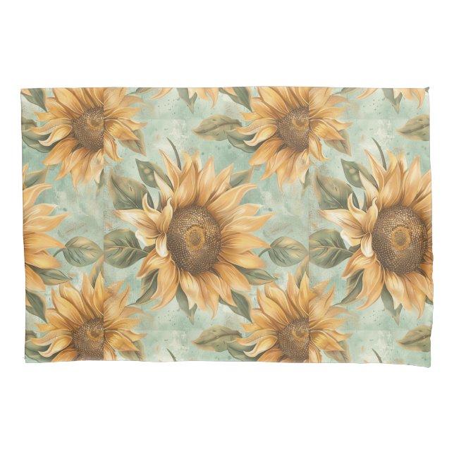 Funda De Cojín Sunflowers Watercolor Blue Background (Anverso)