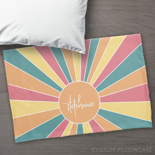 Funda De Cojín Sunrise de rayas retro - nombre de guión de arcoir