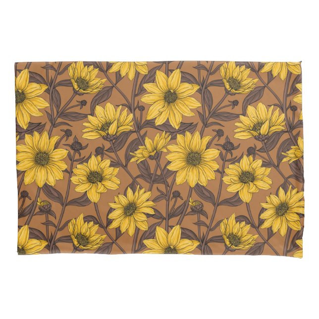 Funda De Cojín Sunroot, girasol salvaje en amarillo y marrón (Anverso-izquierdo)