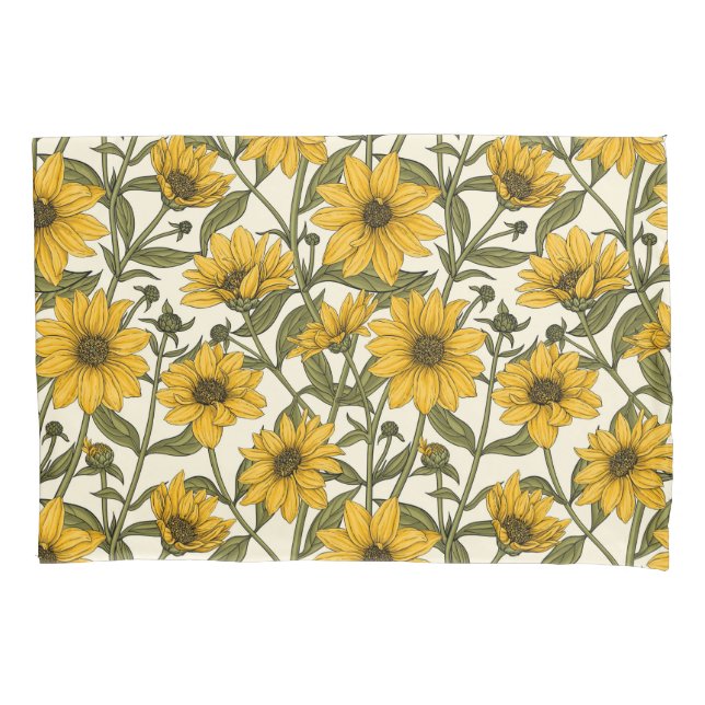 Funda De Cojín Sunroot, girasol salvaje en blanco roto (Anverso-izquierdo)