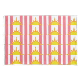 Funda De Cojín Suns amarillas naranjas en franjas rosadas