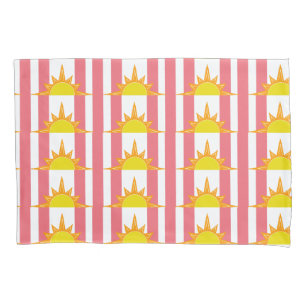 Funda De Cojín Suns amarillas naranjas en franjas rosadas