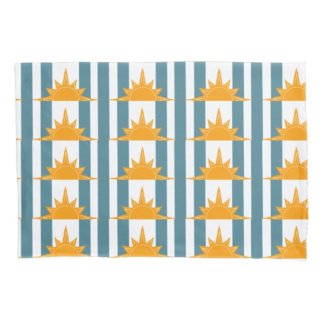 Funda De Cojín Suns amarillas naranjas en franjas Verde azuladas (Anverso-izquierdo)
