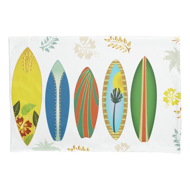 Funda De Cojín Surfboards costeras tropicales de oro retro (Anverso)