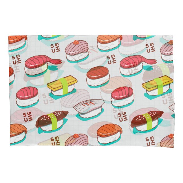 Funda De Cojín Sushi de nigiri de época, patrón de doodle (Anverso)
