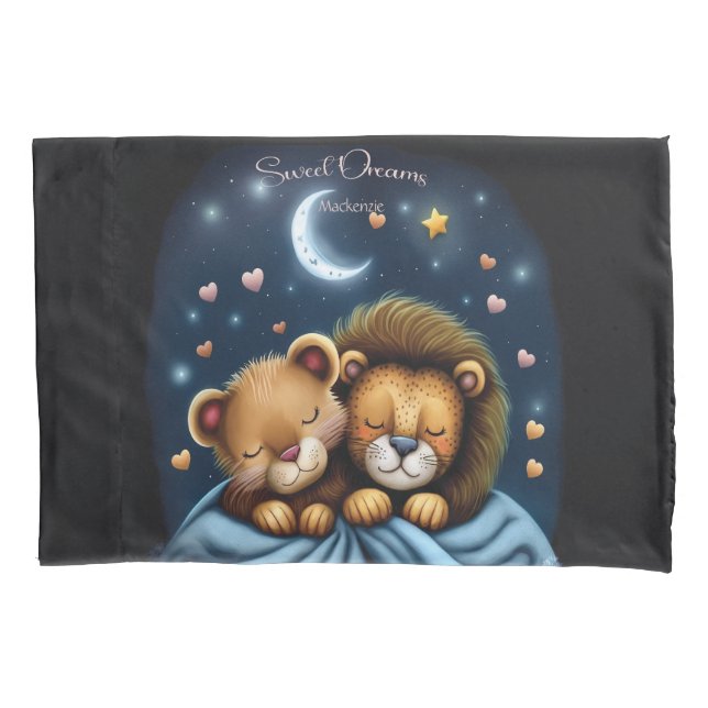 Funda De Cojín Sweet Dreams Cute Design Lion Nombre Personalizado (Anverso)