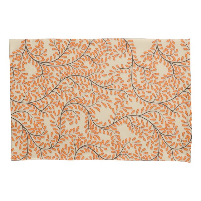 Funda De Cojín Swirling Orange Leaves on Beige Background (Anverso-izquierdo)