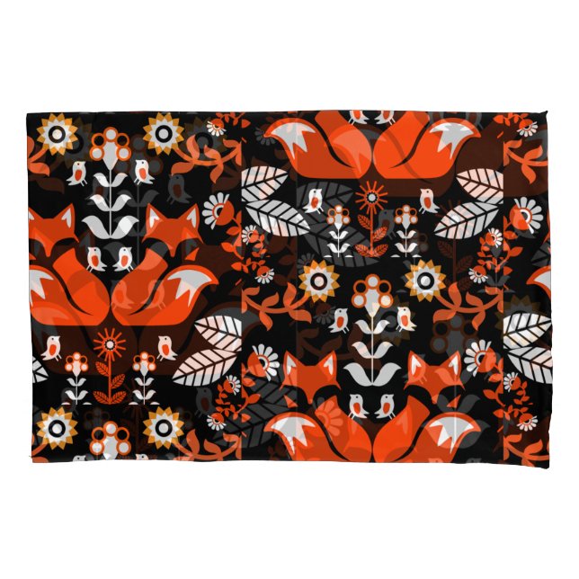 Funda De Cojín Tablero de arte folclórico nórdico de Fox (Anverso)