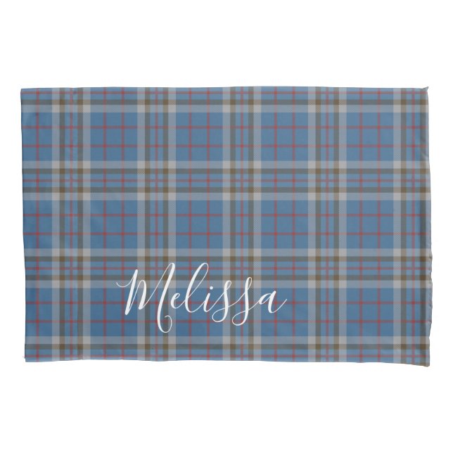 Funda De Cojín Tartan Clan Thompson Planteó Blue Gray Check (Anverso-izquierdo)